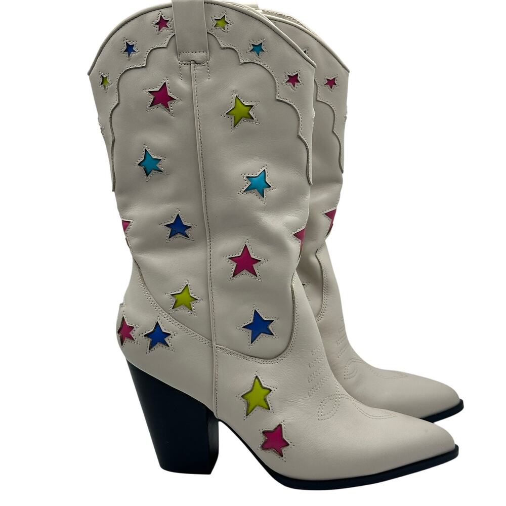 STEVE MADDEN Luminous Western Cowboy Boot Stars White Multi Sz 10 $230 - Picture 3 of 8